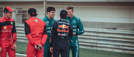 Lance and Nico catch up with Sergio Perez ahead of the Class of 2022 photo