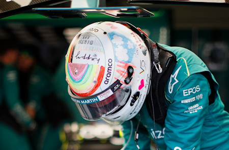 Sebastian wore a special helmet designed by his children for the race on his birthday