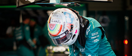 Sebastian wore a special helmet designed by his children for the race on his birthday