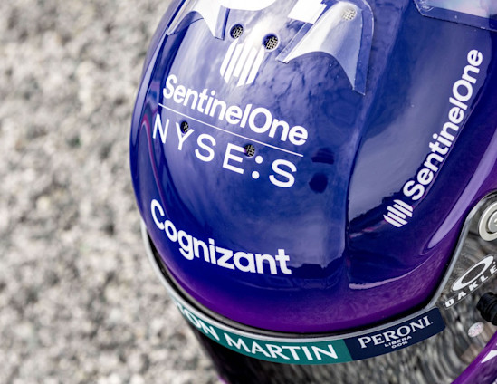 Lance Stroll's special edition SentinelOne helmet