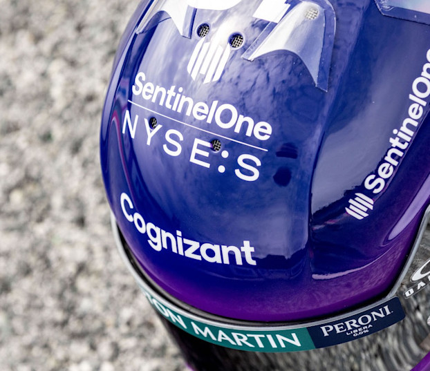 Lance Stroll's special edition SentinelOne helmet