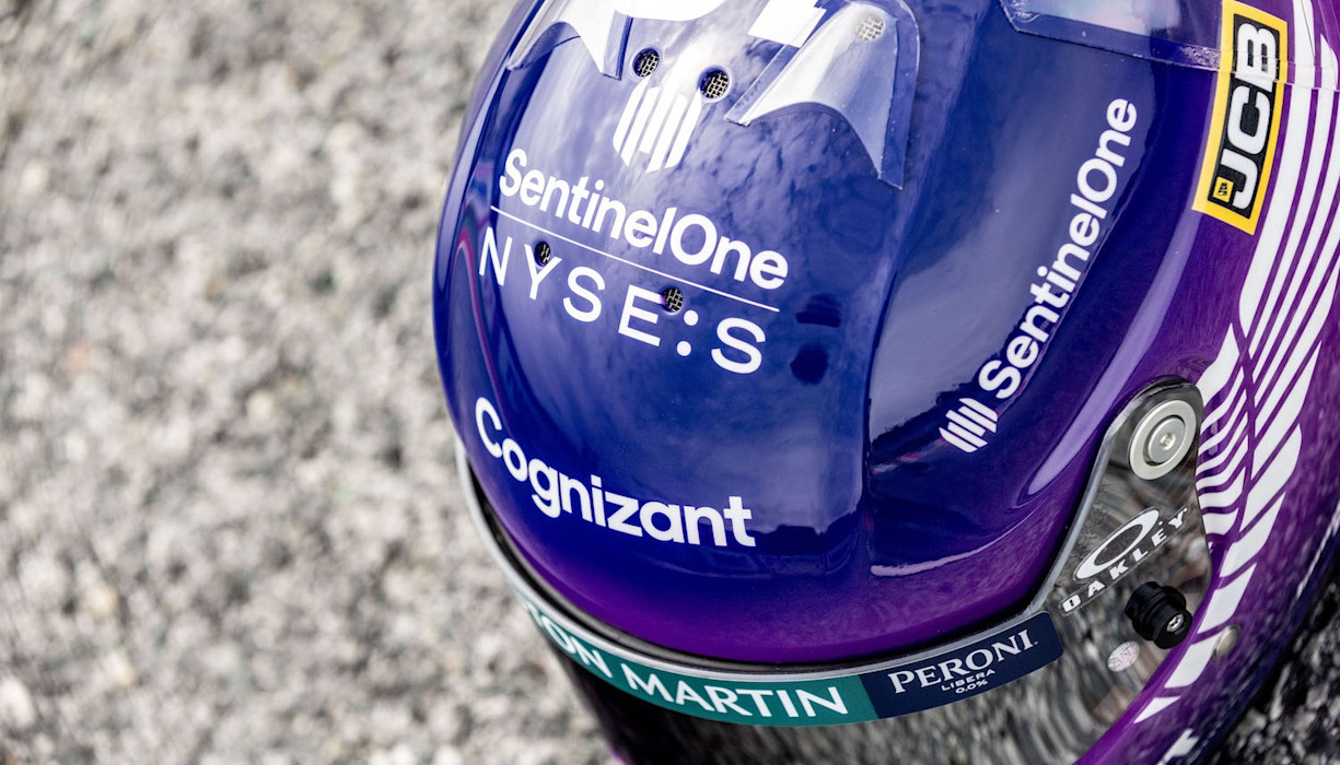 Lance Stroll's special edition SentinelOne helmet
