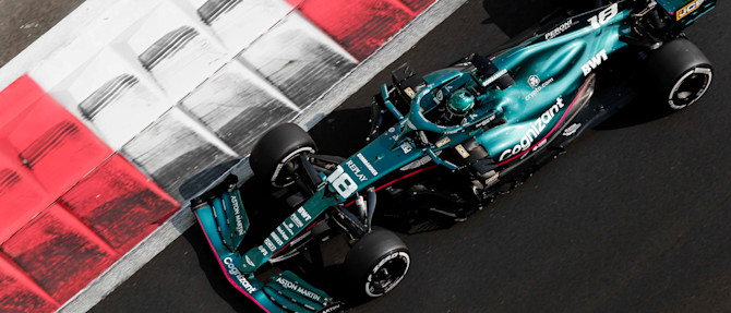 Bird’s eye view: Lance in the AMR21 during practice on Friday