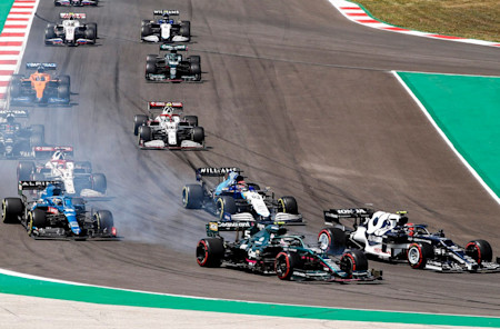 The opening lap of the Portuguese Grand Prix