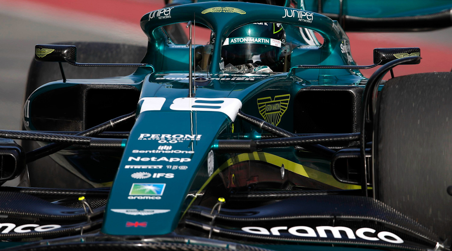 Lance Stroll in the AMR22 in Barcelona