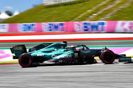 A touch of pink as Sebastian begins a lap of the Red Bull Ring
