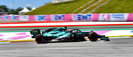 A touch of pink as Sebastian begins a lap of the Red Bull Ring