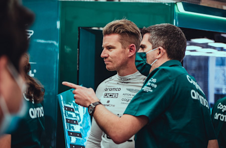 Nico debriefs with the team