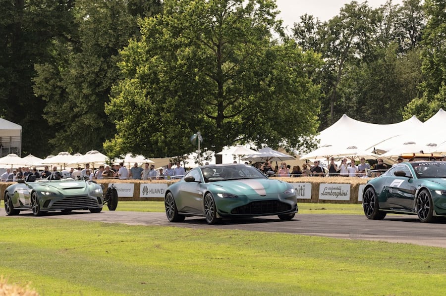An Aston Martin procession led by the Vantage Safety Car