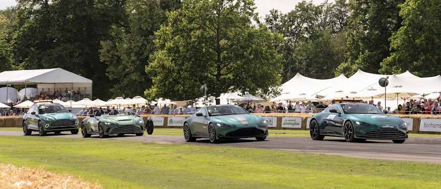 An Aston Martin procession led by the Vantage Safety Car