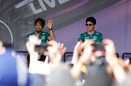 Sebastian and Lance Stroll take to the stage in front of a sea of fans