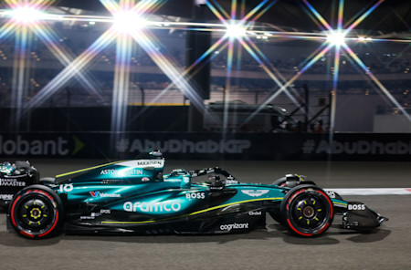 Lance driving down one of the circuit's back straights