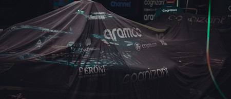 The AMR22 goes under the covers at the end of Friday running