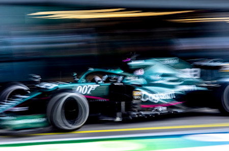 Lance exits the pitbox at Monza to head out for practice laps