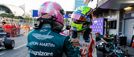 Mick Schumacher congratulates Sebastian after the Grand Prix