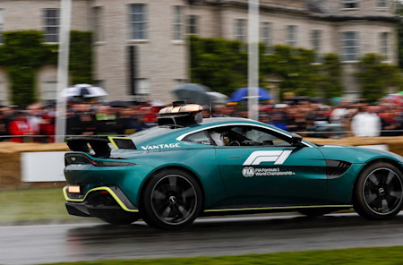 The Aston Martin Vantage Safety Car in wet conditions