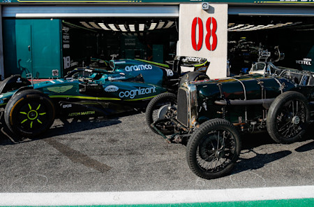 The AMR22 and the Green Pea stood side-by-side in the Paul Ricard pitlane.