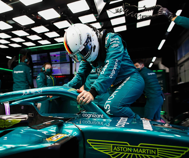 Sebastian climbs into the AMR22
