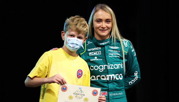 Jessica Hawkins with a student