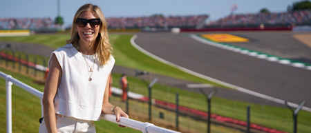Formula E Presenter Nicki Shields enjoys the views from the Amici Di Peroni hospitality 