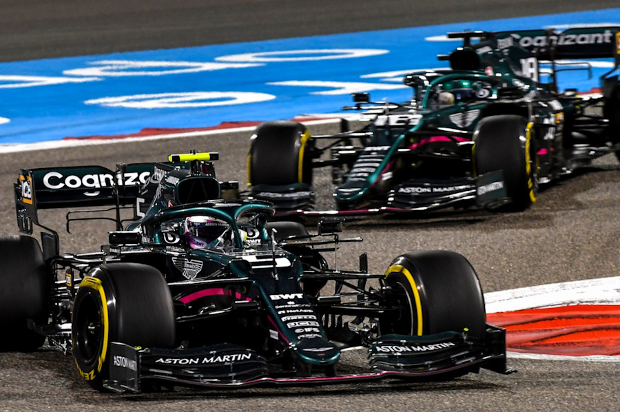 Seeing double: Sebastian leads Lance in the Bahrain GP