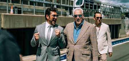 Aston Martin Aramco Executive Chairman Lawrence Stroll joined actor Javier Bardem for some filming in the pitlane for the new F1 film slated for release in summer 2025.