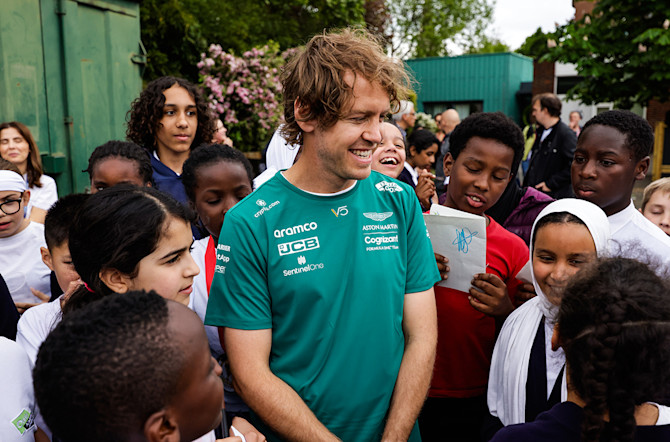 Sebastian speaks to children at the school, which is part of the Oasis Nurture Project