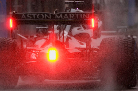 Simply red: the AMR21 heads to the grid on Sunday
