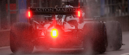 Simply red: the AMR21 heads to the grid on Sunday