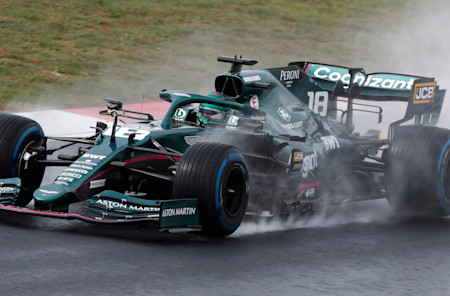 Lance powers around Istanbul Park in the rain during FP3