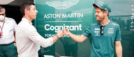 Sebastian shares a fist bump with US Open and PGA Championship winner Rory McIlroy