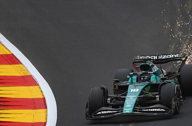 Lance kicks up sparks at the spectacular Eau Rouge/Raidillon section on a day where he finished in the top-five.