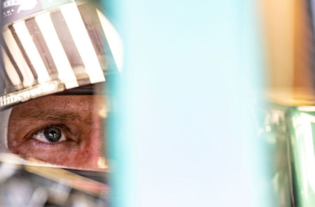 Eye on the target: Sebastian prepares to head out on track