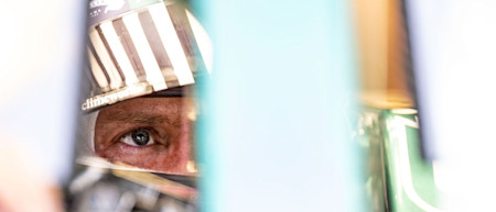Eye on the target: Sebastian prepares to head out on track