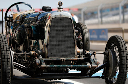 The 100 year-old Green Pea on display in the Paul Ricard pitlane.