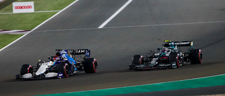 Sebastian looks to a launch a move on George Russell as he continues his recovery drive.