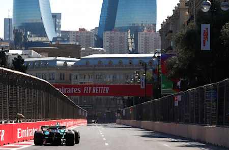 The famous Flame Towers overlook the circuit