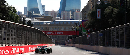 The famous Flame Towers overlook the circuit 