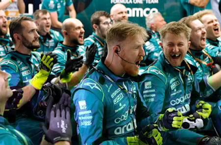 The team roared as Fernando and Lance made their moves on track.