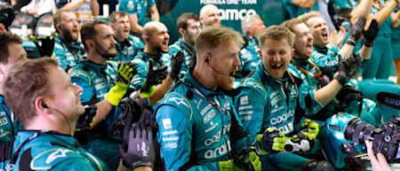 The team roared as Fernando and Lance made their moves on track.