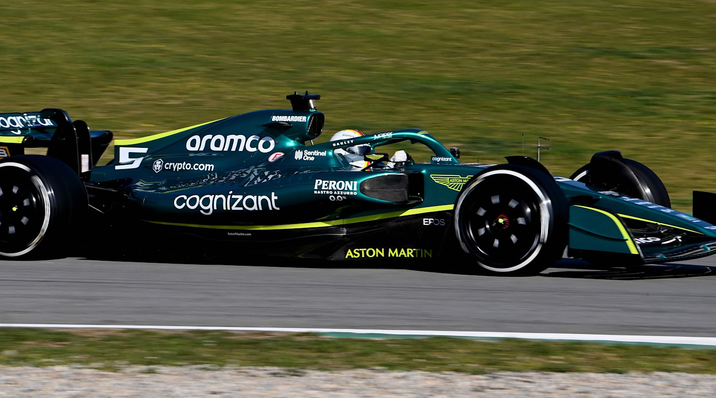 Sebastian in the AMR22 in Barcelona testing