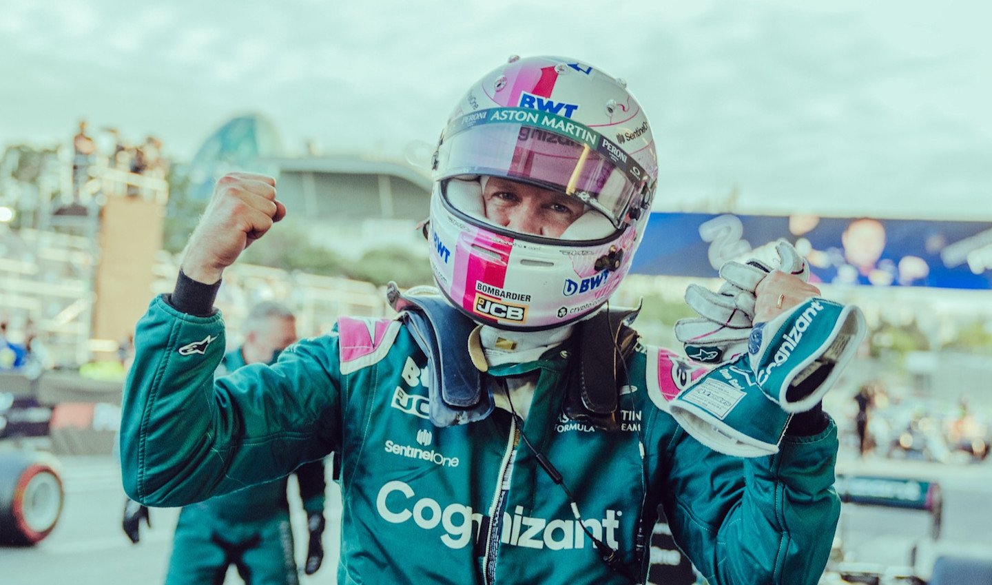 Sebastian celebrates the Baku podium