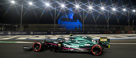 Passing the floodlights as the team tries to battle back in the race