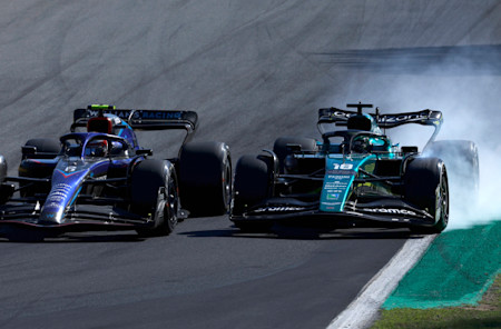 Lance battled hard with Nicholas Latifi shortly after his pitstop.