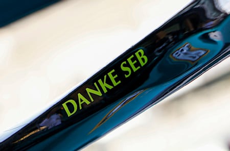 The Halo on the AMR22 also featured the 'Danke Seb' branding throughout the weekend.