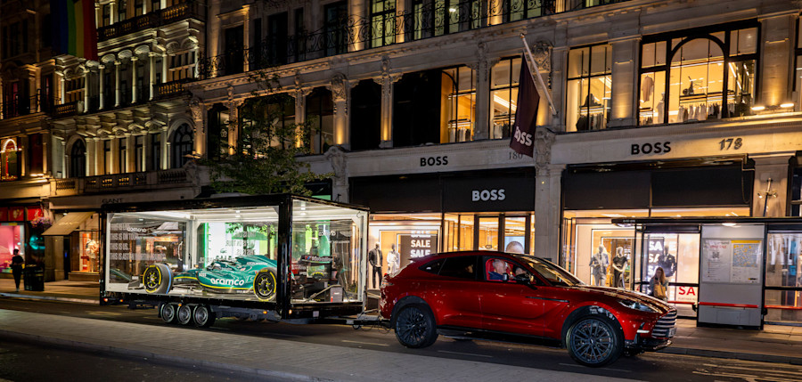 The Aston Martin Aramco F1 car hit the road last week as we brought F1 to the streets of Britain – one of the first stops on the tour was the stunning Regent Street store of our global fashion partner BOSS.