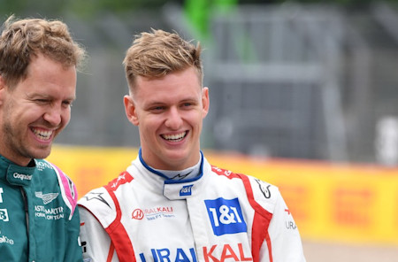 Sebastian and Mick Schumacher are all smiles at the 2022 Formula One car launch at Silverstone