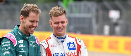 Sebastian and Mick Schumacher are all smiles at the 2022 Formula One car launch at Silverstone