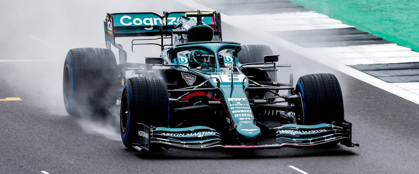 Lance behind the wheel of the AMR21 at Silverstone