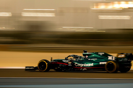 Lance puts the AMR21 through its paces in Bahrain